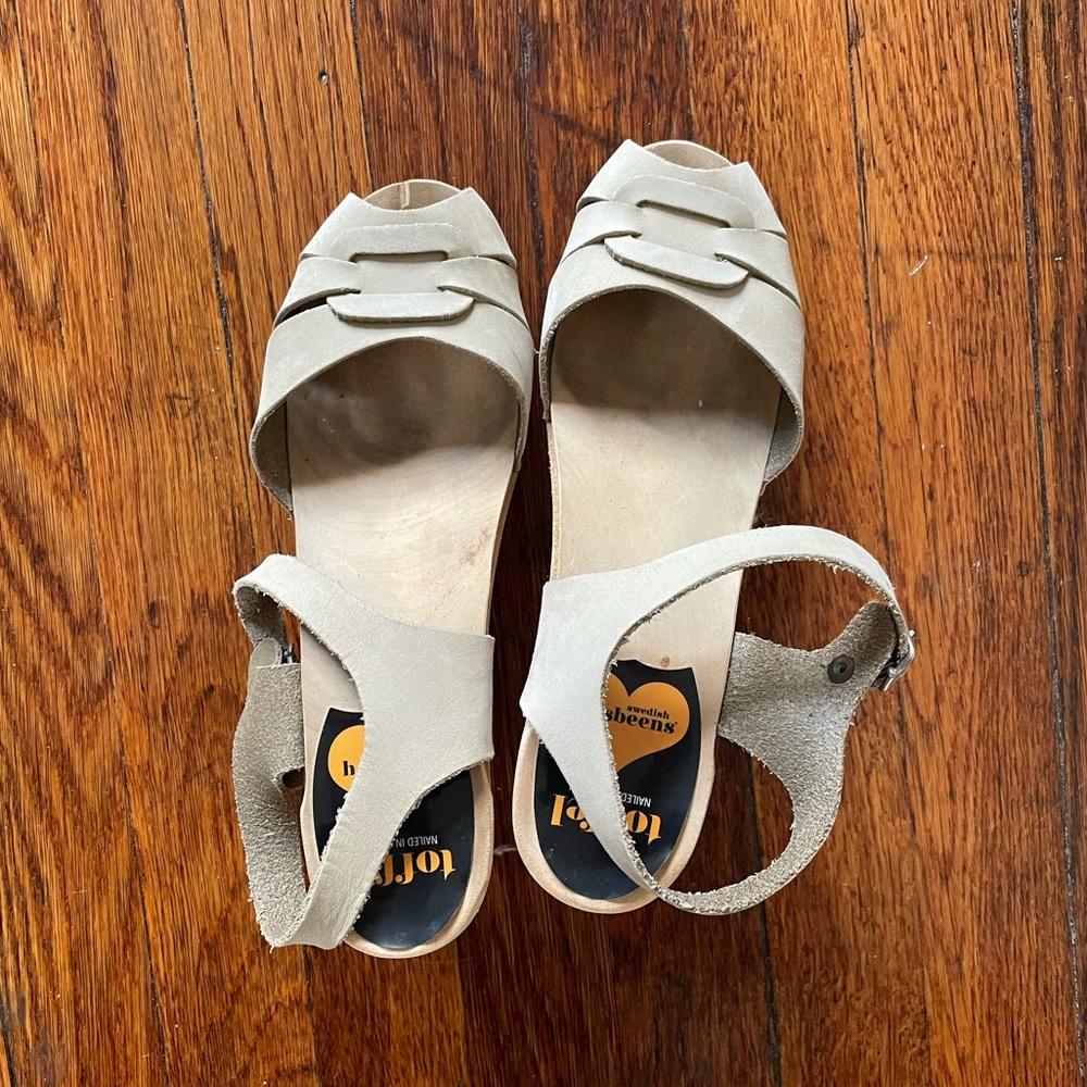 Swedish Hasbeens peep-toe sky high clogs